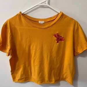 Garage Mustard Yellow Crop Top with Red Graphic